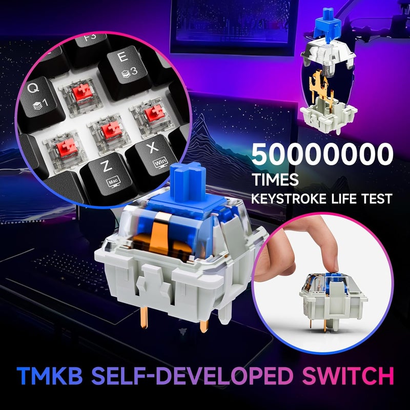 DIERYA DK63 60% Wireless Mechanical Gaming Keyboard Bluetooth/2.4G/Wired RGB Backlit Anti-Ghosting Compact 63-Keys Mini Keyboard with Blue Switch for Windows Laptop PC Gamer Typist-Black - Image 3