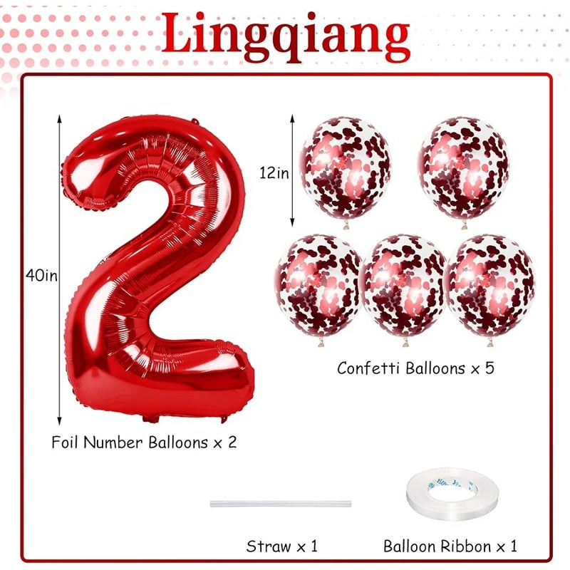 21st Birthday Balloons for Her Red, 40 Inch Giant Red Foil Number 21 Balloons with Red Confetti Balloons Kit, Digit 2 & 1 Helium Balloons for Boys Girls Women 12th 21st Anniversary Party Decorations - Image 2