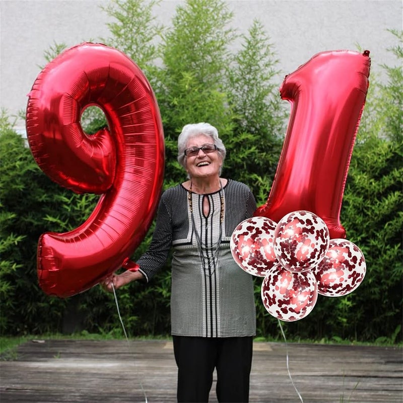 21st Birthday Balloons for Her Red, 40 Inch Giant Red Foil Number 21 Balloons with Red Confetti Balloons Kit, Digit 2 & 1 Helium Balloons for Boys Girls Women 12th 21st Anniversary Party Decorations - Image 5