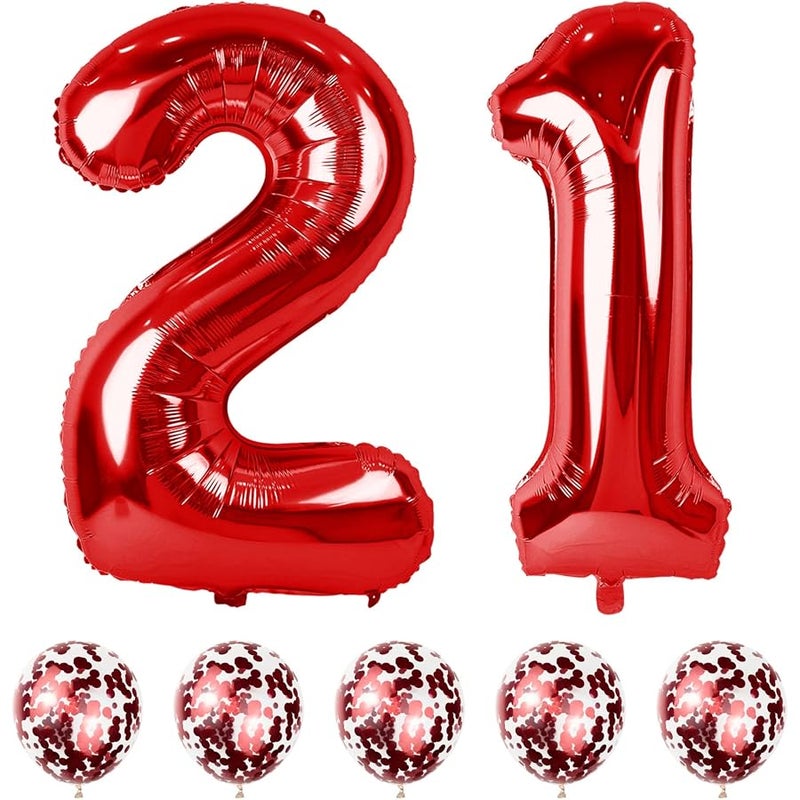 21st Birthday Balloons for Her Red, 40 Inch Giant Red Foil Number 21 Balloons with Red Confetti Balloons Kit, Digit 2 & 1 Helium Balloons for Boys Girls Women 12th 21st Anniversary Party Decorations - Image 1