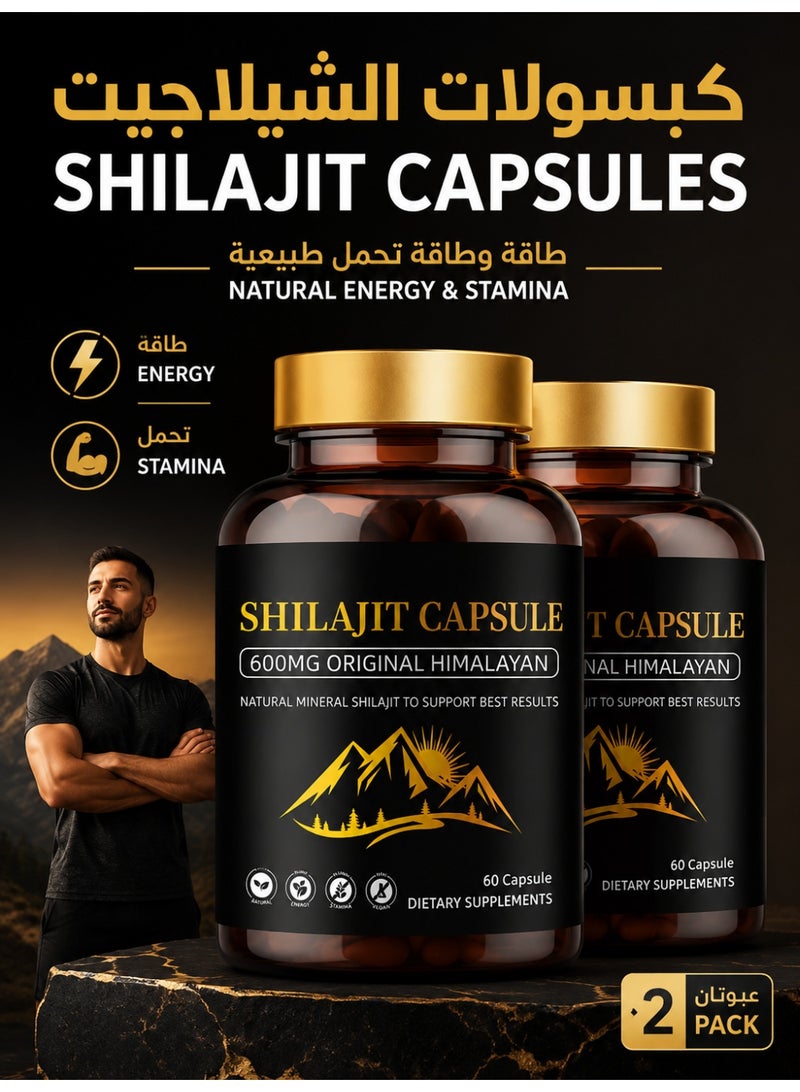Shilajit RX Himalayan Shilajit Capsules 600 Mg Equivalent Natural Energy And Stamina Booster 60 Veg Capsules, 2-Pack - Image 1