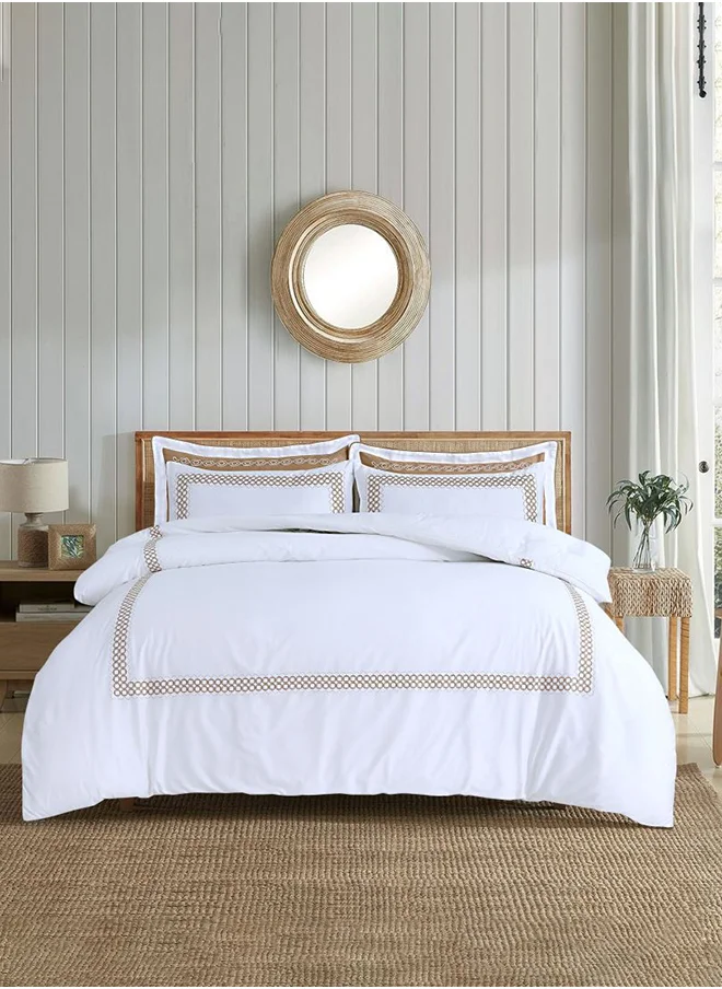 دانوب هوم Mystique Embroidered King Size Comforter Breathable Soft Comforter Cover Bed Essentials For Bedroom Biab Set Of 6 -240 X 260Cm-White/Brown