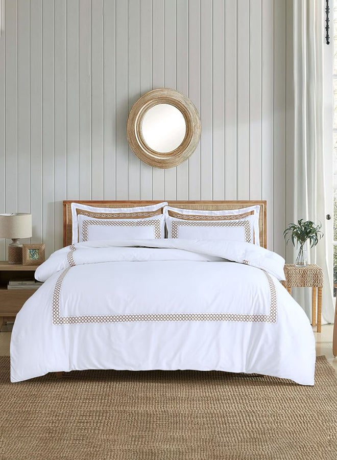 DANUBE HOME Mystique Embroidered King Size Comforter Breathable Soft Comforter Cover Bed Essentials For Bedroom Biab Set Of 6 -240 X 260Cm-White/Brown 