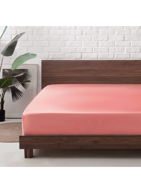 MR&HM Satin Fitted Sheet King Size  Silky Bottom Sheet with Elastic Corner Straps  Deep Pocket up to 15 Inch  No More Slipping Off for Mattress - 1 Fitted Sheet Only (Blush)