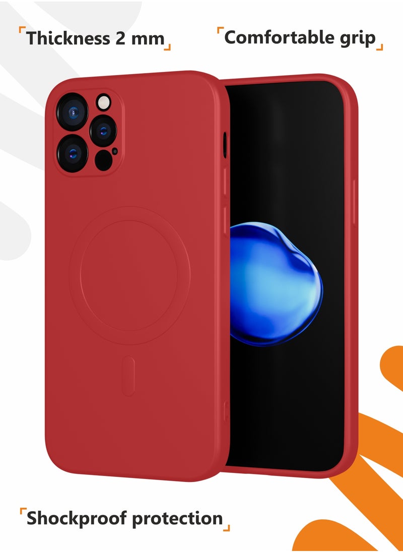 MOBILIUS - for iPhone 12 Pro Case, Soft Anti-Scratch Microfiber Lining, Compatible with MagSafe, Shockproof Phone Case for iPhone 12 Pro, Red - Image 1