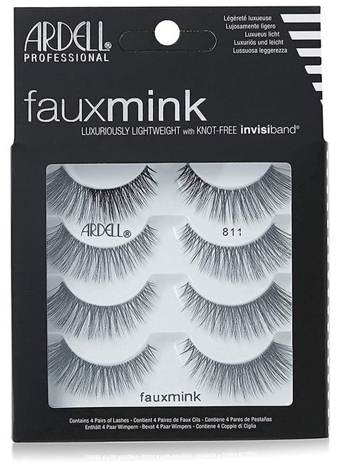 Faux Mink Lashes False Eyelashes 811 - Luxuriously Lightweight, Knot-Free Invisiband, Reusable Strip Lashes, 4 Pairs, 1 Pack