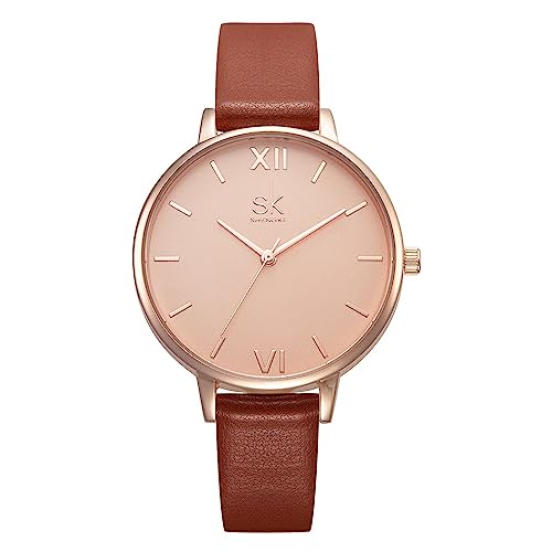 SHENGKE Creative Simplicity Women Watch Genuine Leather Elegant Women Watches Ladies Business Wristwatch(Brown) - Image 1