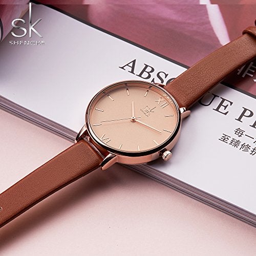 SHENGKE Creative Simplicity Women Watch Genuine Leather Elegant Women Watches Ladies Business Wristwatch(Brown) - Image 4