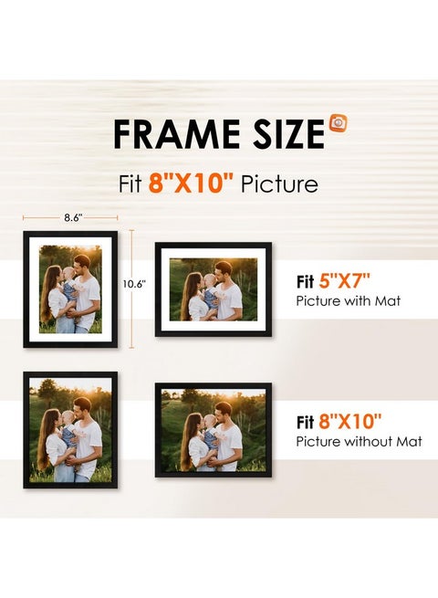 FIXSMITH 8x10 Picture Frame Set of 6, Photo Frame Bulk with HD Plexiglass, Display Pictures 5x7 with Mat or 8x10 Without Mat Multi Picture Frames Collage for Tabletop or Wall Display, Black