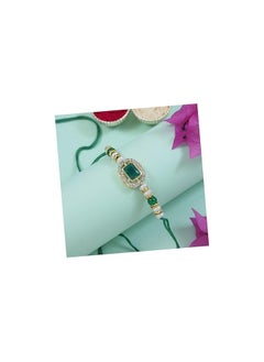 isana I Jewels Designer Kundan Pearl Bhaiya Rakhi With Roli Chawal & Rakshabandhan Card for Brother/Bro/Bhai/Men  - Image 1