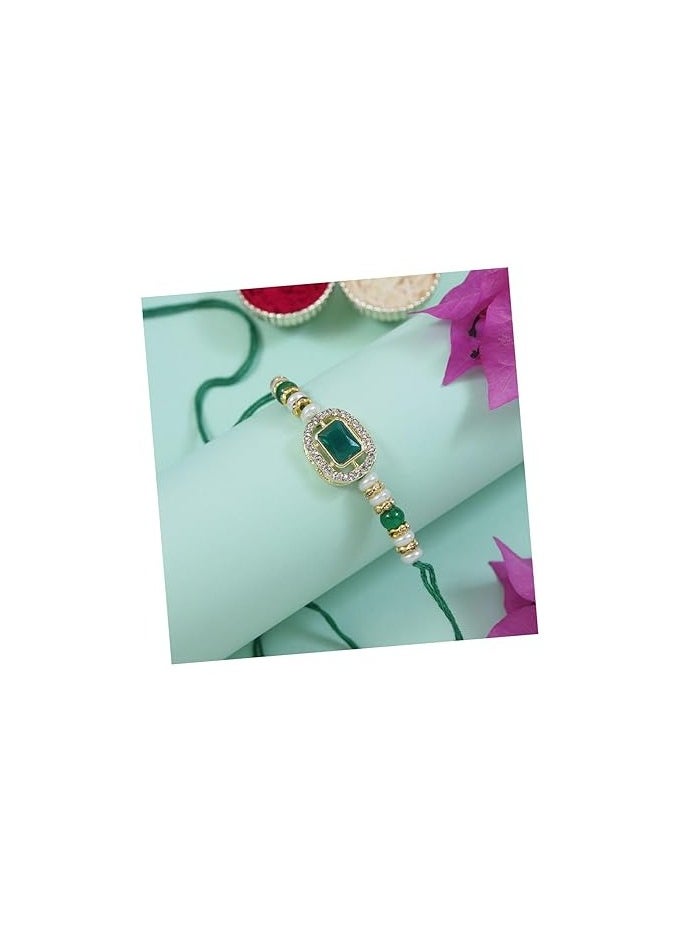 I Jewels Designer Kundan Pearl Bhaiya Rakhi With Roli Chawal & Rakshabandhan Card for Brother/Bro/Bhai/Men