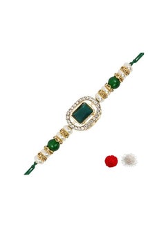 isana I Jewels Designer Kundan Pearl Bhaiya Rakhi With Roli Chawal & Rakshabandhan Card for Brother/Bro/Bhai/Men  - Image 2