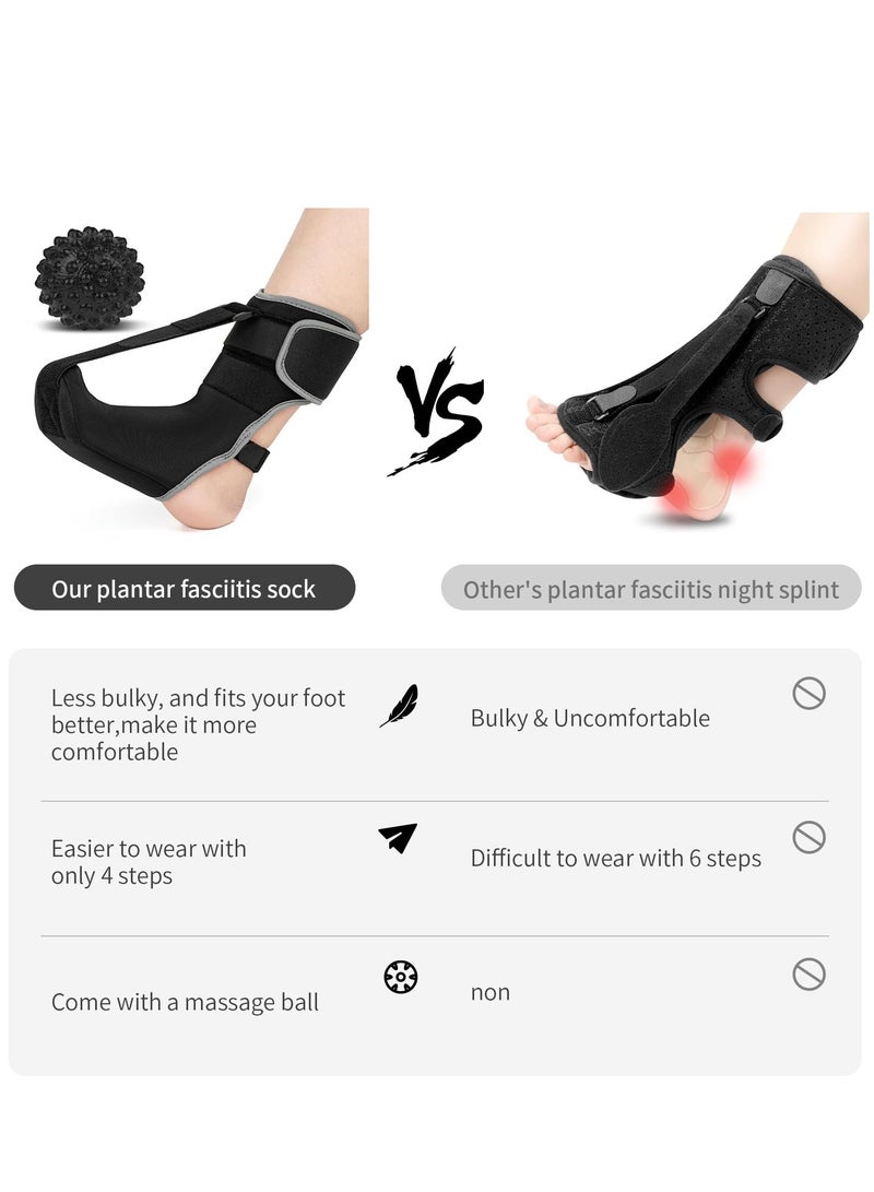 Generic Plantar Fasciitis Night Splint Sock: Unisex Plantar Fasciitis Brace with Massage Ball for Foot Pain Relief by Plantar Fasciitis Achilles Tendonnitis Foot Drop Heel Spur Flat Arch - Medium （M） - Image 3