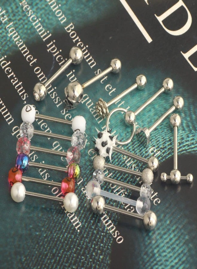 Suotarn 17-40pcs 14G Mix-Color Stainless Steel Straight Barbell Tongue Rings Bars Piercing 5/8" Length Acrylic Glow in Dark Flexible Retainer Body Jewelry for Women Men, Metal, agate - Image 2