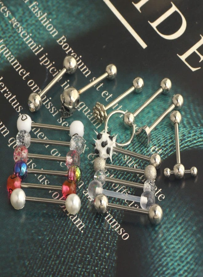 Suotarn 17-40pcs 14G Mix-Color Stainless Steel Straight Barbell Tongue Rings Bars Piercing 5/8" Length Acrylic Glow in Dark Flexible Retainer Body Jewelry for Women Men, Metal, agate - Image 3