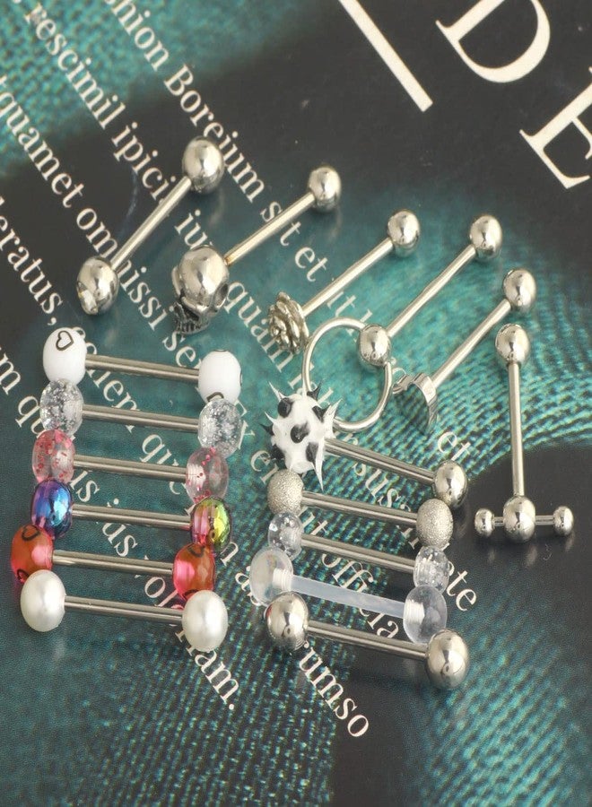 Suotarn 17-40pcs 14G Mix-Color Stainless Steel Straight Barbell Tongue Rings Bars Piercing 5/8" Length Acrylic Glow in Dark Flexible Retainer Body Jewelry for Women Men, Metal, agate - Image 4