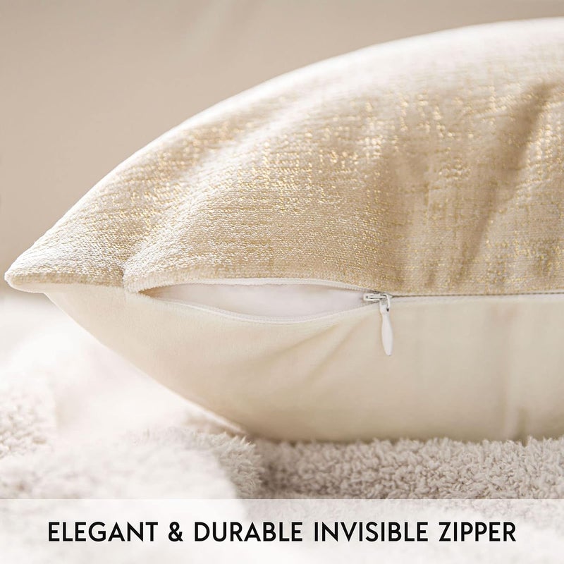 Phantoscope Pack of 2 Sparkling Velvet Decorative Solid Throw Decorative Pillow Cover Soft Gold Glitter Square Cushion Cover Pillowcase for Couch Bed and Chair, Beige, 20 x 20 inches, 50 x 50 cm - Image 3