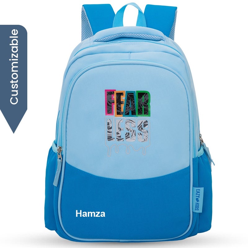 Eazy Kids Personalized 15.3” Lightweight School Backpack for Kids – Fearless Design, Blue - Image 1