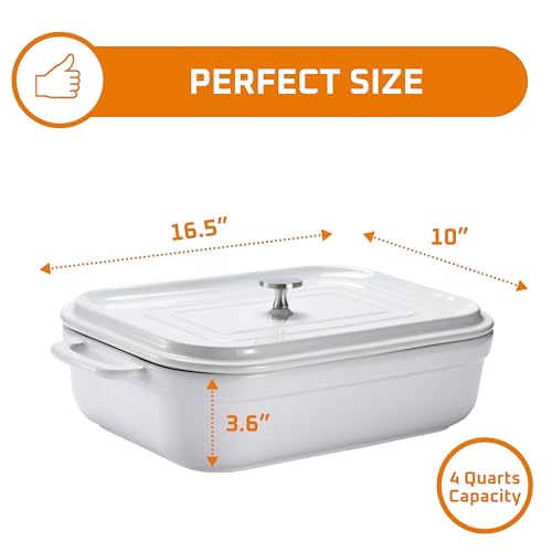 Bruntmor Stoneware Casserole With Lid - Rectangular Pan with Lid - Covered Stoneware Cookware Pans Stone Set - Freezer & Oven Safe Stone Bakeware for Baking, Lasagna, and Other Baked Dish, and Food Deep - Image 3