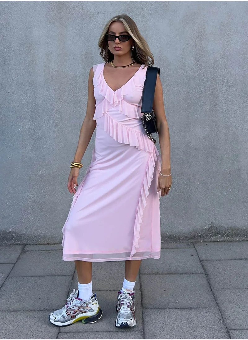 Collective The Label V-Neck Frill Detailed Dress