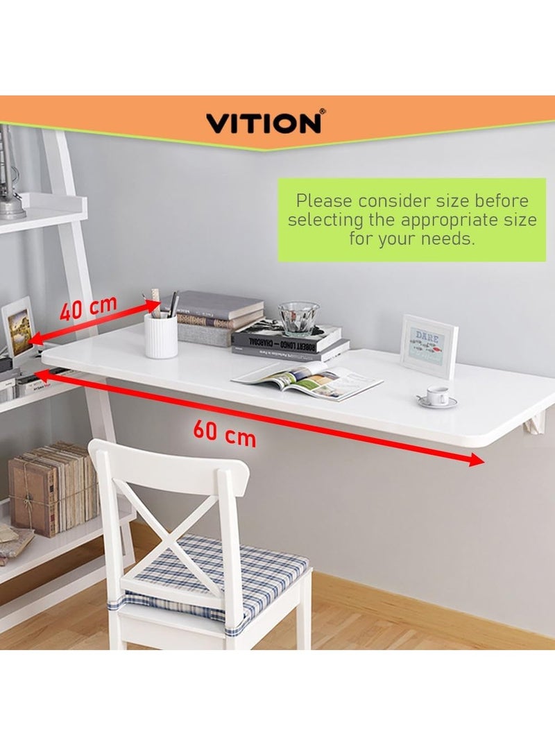 VITION Computer Wall Mount Stand Folding Wall-Mounted Drop-Leaf Table, Metal Folding Shelf Bench Table Bracket (40 x 60cm) White - Image 2