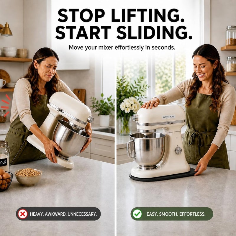 Ibyx منزلق خلاط الخيزران من Ibyx - منزلق أجهزة لخلاط Kitchen Aid ذو الرأس المائل، صينية انزلاقية لتخزين وتحرير أجهزة المطبخ على سطح العمل (كبير، أسود) - Image 2