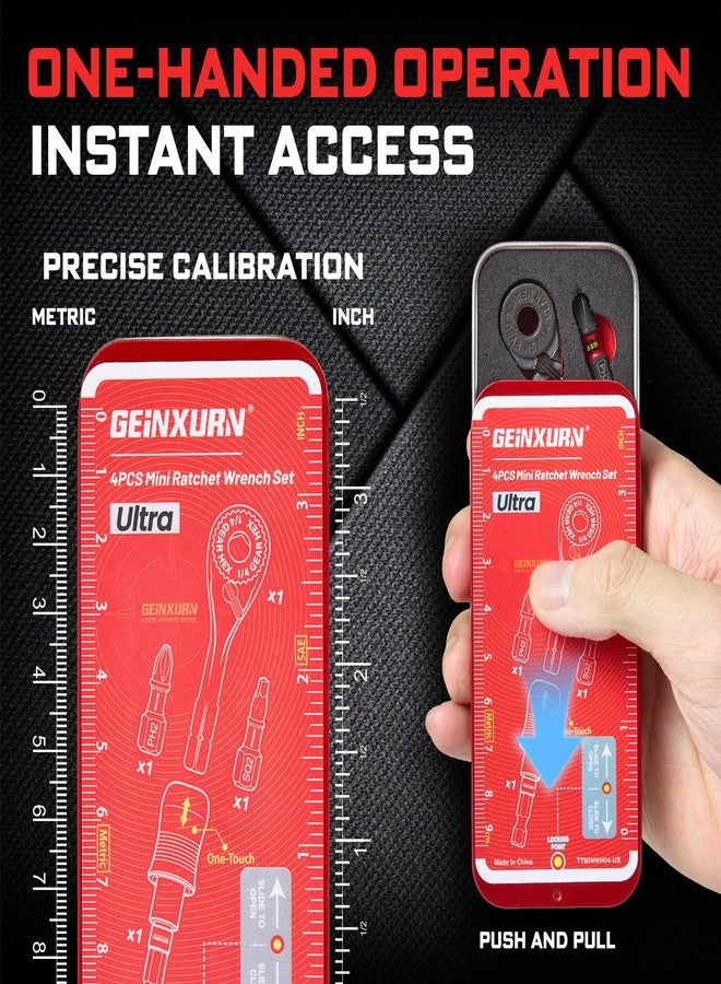 Geinxurn 16pieces Mini Ratchet Screwdriver Set, Mini 1/4 Square Wrench, Magnetic Locking Bit Holder, Quick Change Impact Adapter and Multi-Bits, Push-Pull Tin Case for DIY Projects - Image 3