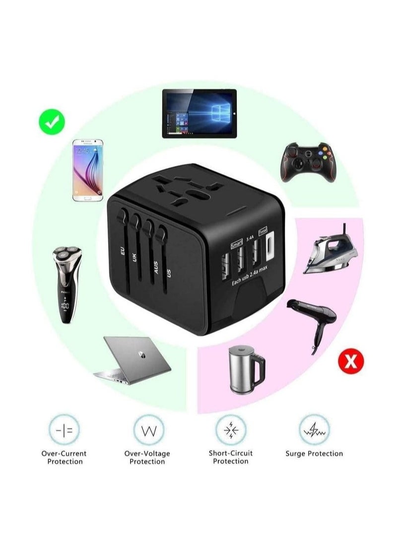 Universal Travel Adapter with 4 Ultra-Fast USB Port and 1 Ultra-Fast USB Type C Port and Power Socket