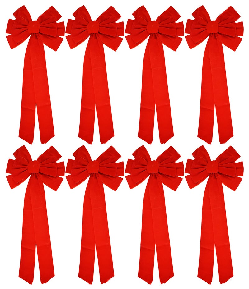 Good Old Values Black Duck Brand Set of 8 Christmas Red Velvet Bows 26 Long 10 Wide 10 Loop HolidayChristmas Bows 