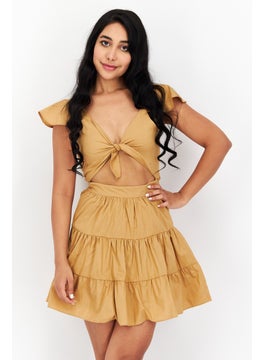 NOMAD Women Embroidered Casual Mini Dress, Tan  - Image 1