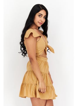 NOMAD Women Embroidered Casual Mini Dress, Tan  - Image 2