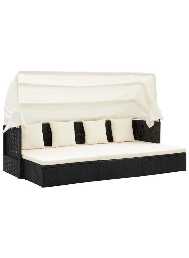 vidaxl vidaXL Garden Lounge Bed with Roof Black Poly Rattan  - Image 1