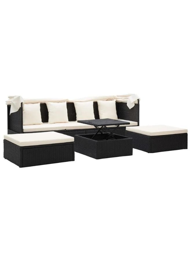 vidaxl vidaXL Garden Lounge Bed with Roof Black Poly Rattan  - Image 2