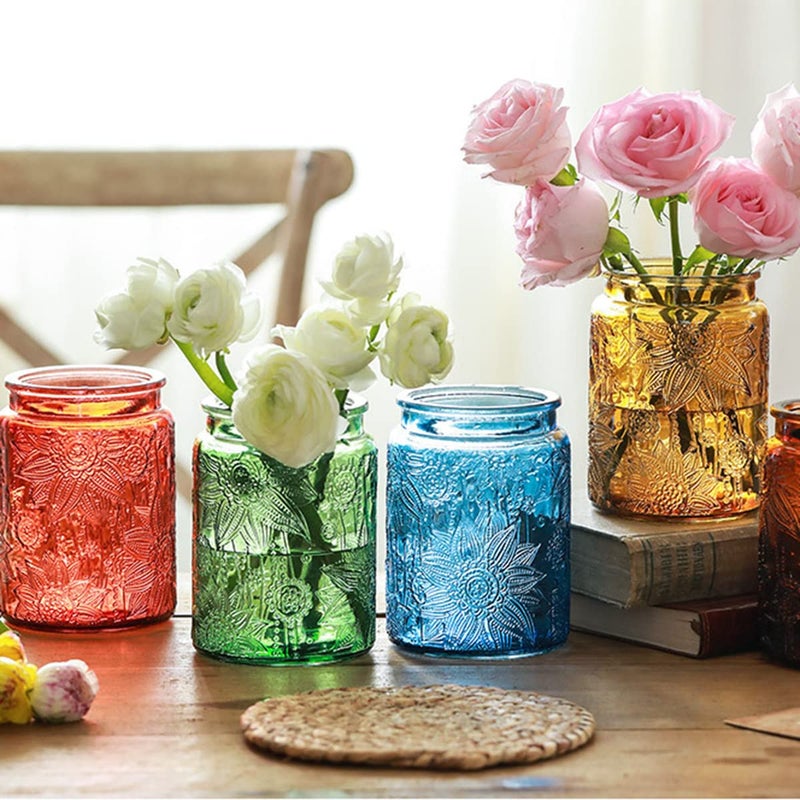 ANSQU Set of 4 Vintage Glass Storage Jars, 23.7oz Glass Coffee Canisters Decoraitve Mason Jars Sugar Containers with Airtight Wooden Lids for Kitchen Pantry, Cookie Jars (Sunflower) - Image 3