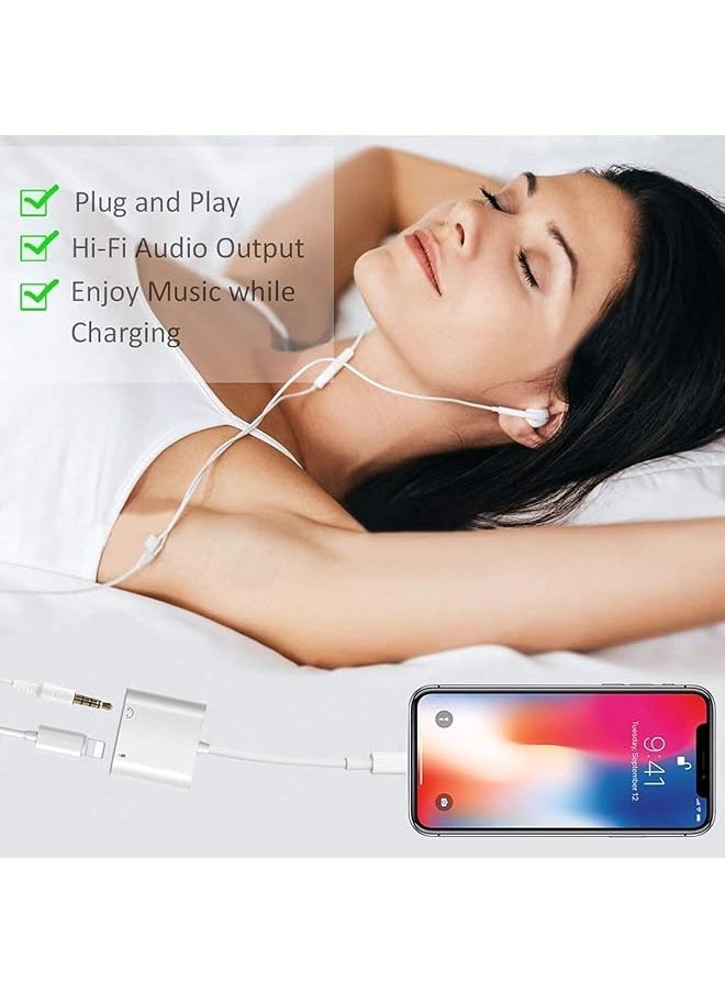 erorex - For Iphone Headphones Adapter & Splitter 2 In 1 Dual Lightning Charger Cable Aux Audio Adapter Converter For Iphone 14 13 12 11 - Image 1
