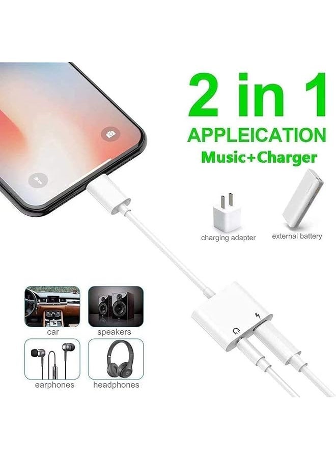 erorex - For Iphone Headphones Adapter & Splitter 2 In 1 Dual Lightning Charger Cable Aux Audio Adapter Converter For Iphone 14 13 12 11 - Image 1