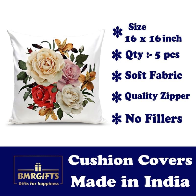 BMRGIFTS Soft Fabric Decorative Designer Printed Cushion Cover Decorations for Sofa Living Room 16 x 16 inch Set of 5 Multi (CC13) - Image 4