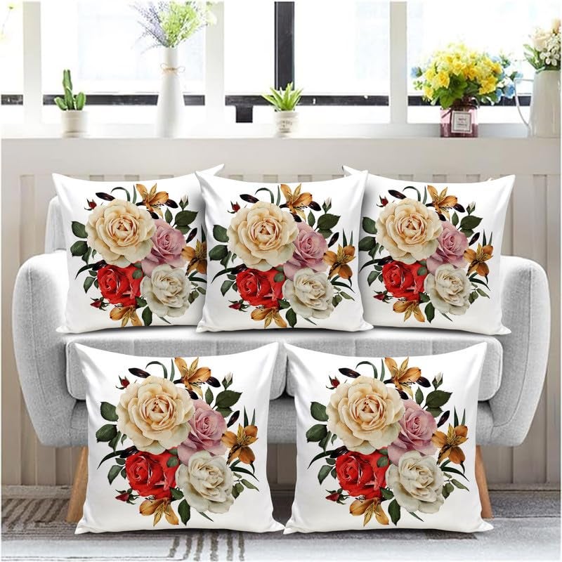 BMRGIFTS Soft Fabric Decorative Designer Printed Cushion Cover Decorations for Sofa Living Room 16 x 16 inch Set of 5 Multi (CC13) - Image 5