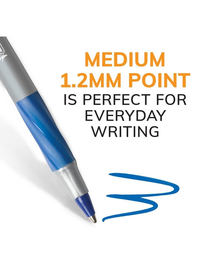 بيك أقلام حبر جاف زرقاء مريحة للغاية من BIC Round Stic Grip Xtra Comfort، ذات رأس متوسط (1.2 مم)، عبوة من 12 قلمًا، أقلام كتابة ممتازة مع قبضة ناعمة لراحة وتحكم رائعين - Image 4