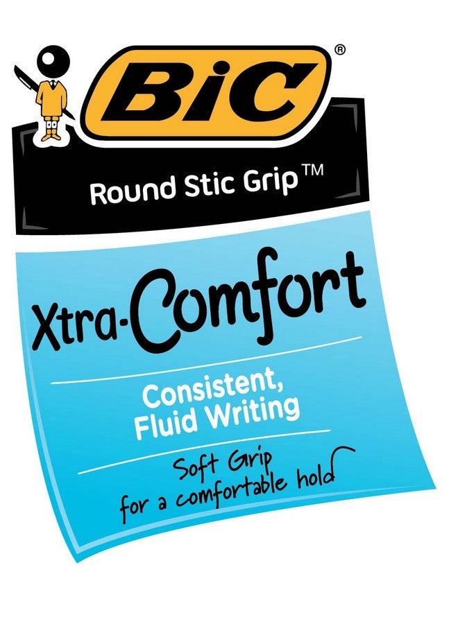 بيك أقلام حبر جاف زرقاء مريحة للغاية من BIC Round Stic Grip Xtra Comfort، ذات رأس متوسط (1.2 مم)، عبوة من 12 قلمًا، أقلام كتابة ممتازة مع قبضة ناعمة لراحة وتحكم رائعين - Image 3