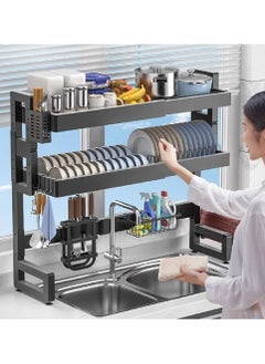 DubaiGallery 2 Layer Stainless Steel Kitchen Rack Dish Organizer Drying Rack Above Sink Drain Rack Kitchen Storage Countertop Utensil Holder  - Image 4