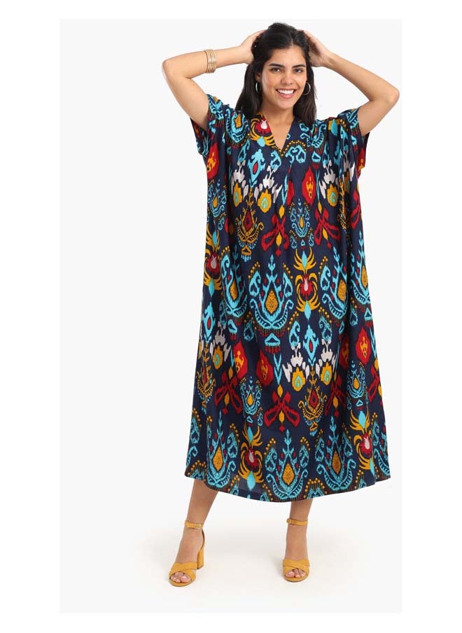 Clue Printed V-Neck Midi Dress  - Image 1