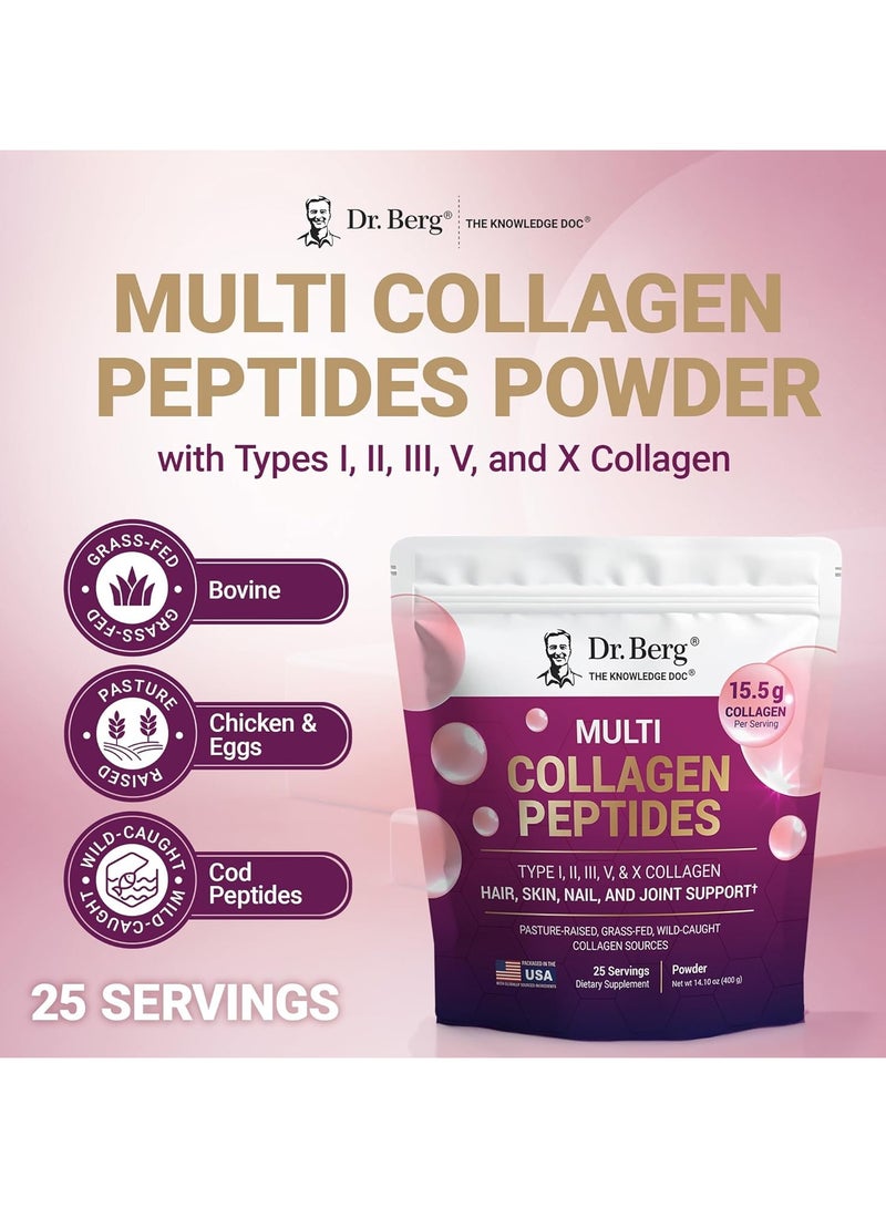 Dr. Berg Nutritional Multi Collagen Peptides Powder Types I, II, III, V, X - Unflavored Collagen Powder w/ 14 g of Protein - Grass-Fed, Pasture-Raised & Wild-Caught Collagen Sources - 25 Servings - Image 3