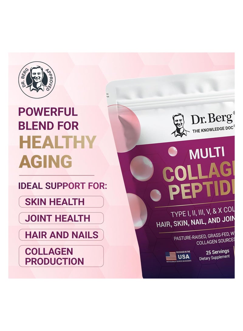 Dr. Berg Nutritional Multi Collagen Peptides Powder Types I, II, III, V, X - Unflavored Collagen Powder w/ 14 g of Protein - Grass-Fed, Pasture-Raised & Wild-Caught Collagen Sources - 25 Servings - Image 2