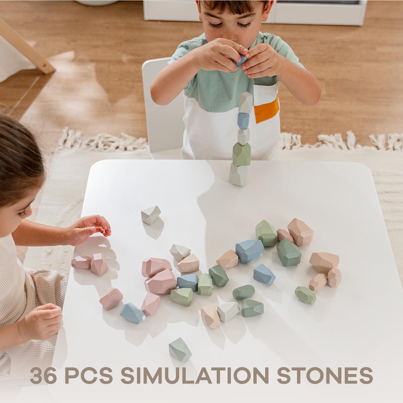 Comfy Cubs Stacking Rocks 36 Pieces, 36 Months+, Educational Toddler Stacking Blocks, Promotes Imagination, Balance & Fine Motor Skills - Wooden Rocks Sensory Toys Gift for Kid, Neutral Pack - Image 5