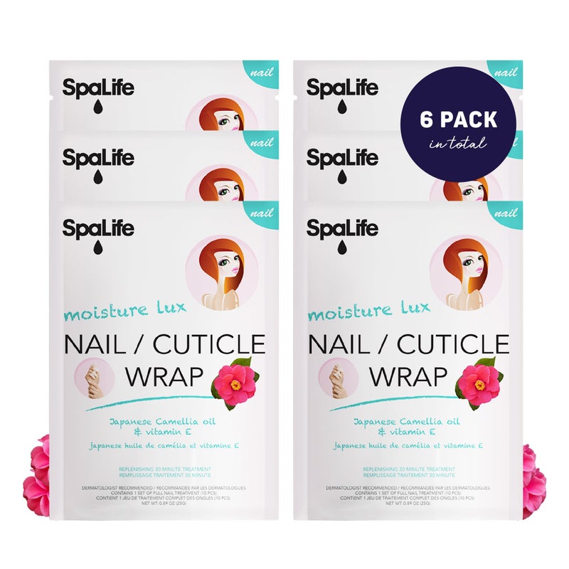 SpaLife Japanese Camellia Oil Vitamin E Nail Cuticle Wrap 6Pack 60 Count Moisturizing Nail Masks Dermatologist Recommended Hydrating Cuticle Repair Mask for Brittle Nails Nail Spa Treatment