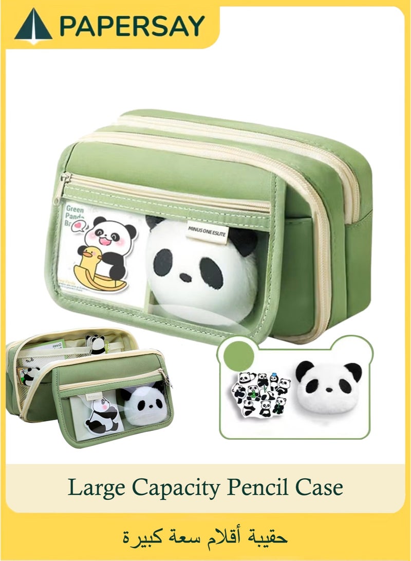 PAPERSAY 9-Layer Large Capacity Pencil Case Organizer - Cute Animal Panda Design, Green, for School & Office (Boys, Girls, Teenagers) - Image 1