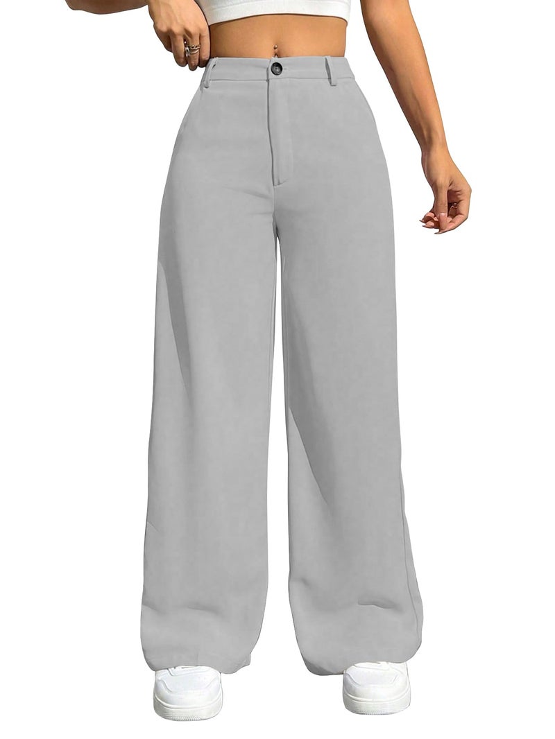 Toochki Trousers for Woman Pants Women's Formal Office Korean | Grey Track Pant | Straight | Cotton Spandex Stretchable Trouser | High-Waisted Bottom Wear - Image 1
