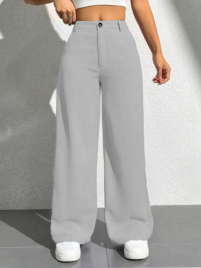 Toochki Trousers for Woman Pants Women's Formal Office Korean | Grey Track Pant | Straight | Cotton Spandex Stretchable Trouser | High-Waisted Bottom Wear - Image 2