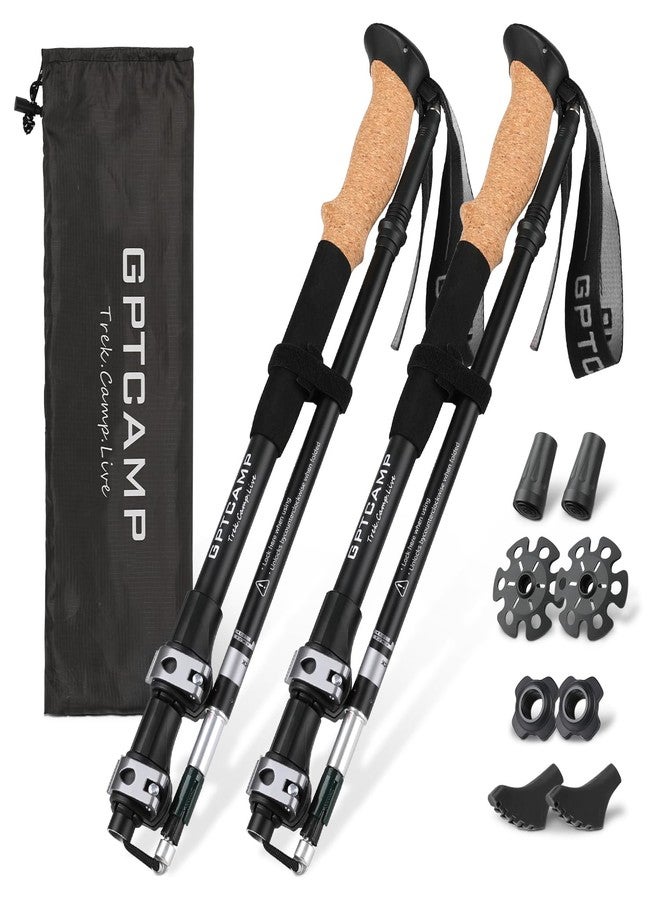 GPTCAMP Walking Sticks,Trekking Poles Collapsible Hiking Poles,Lightweight Folding Travel Walking Sticks for Men Women,2pc Adjustable Hiking Sticks with EVA Foam Grips for Backpacking,Black - Image 1